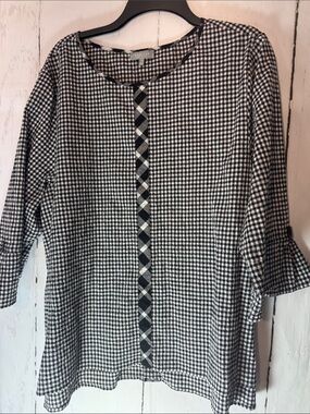 Habitat Black and White sear sucker Gingham Tunic Blouse 3/4 sleeve